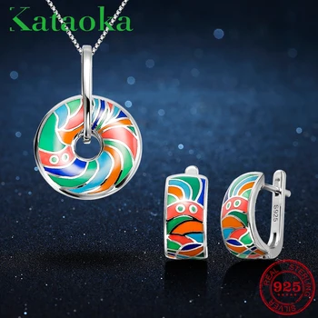 

Colorful Enamel Flamingo and Flowers 925 Sterling Silver Luxury Jewelry sets Round shape Luxury Jewelry sets Valentine's Day
