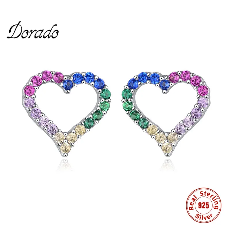 

Dorado 925 Sterling Silver Colorful Romantic Heart Stud Earrings For Women AAA Zircon Jewelry Fashion Gift Girl New Brincos