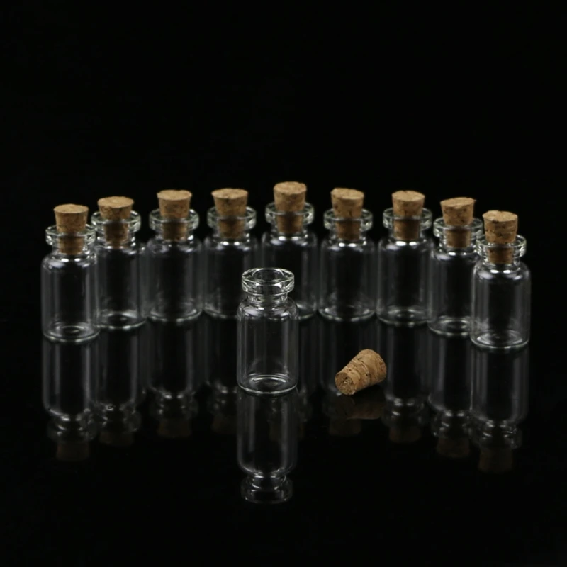 10pcs Mini Glass Wish Bottle Vial with Cork Stopper Storage Pendant 0.5/1/2/20mL