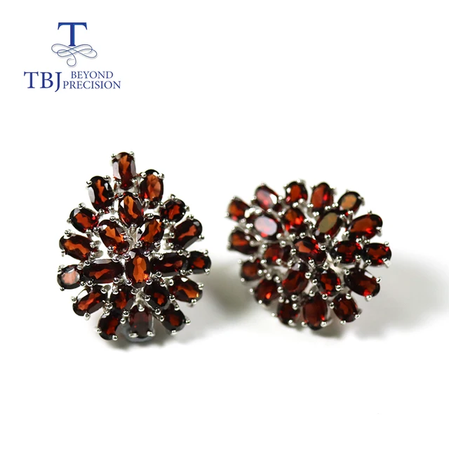 US $73.59 TBJThe latest flower shape garnet clasp earring sterling silver jewelry women daily