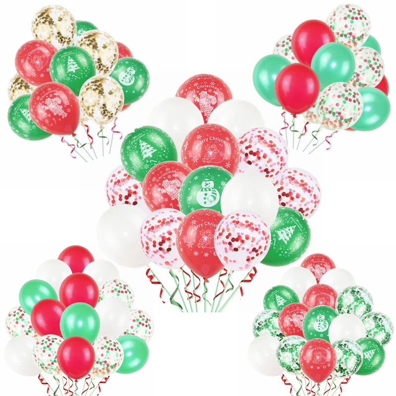 

15/20pcs 12 Inch Christmas Latex Balloon Red Green Santa Claus Printed Balloon for Christmas New Year Party Air Balls Decoration