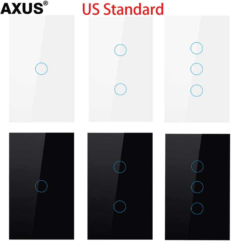 Сенсорный выключатель AXUS US AC110-250 из закаленного черного и белого хрустального