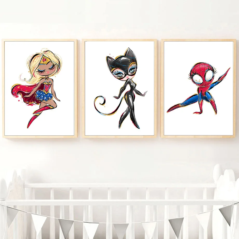 Wall-Art-Canvas-Painting-Superhero-Super-Girl-Spider-Cat-Lady-Cartoon-Nordic-Posters-And-Prints-Wall(1)