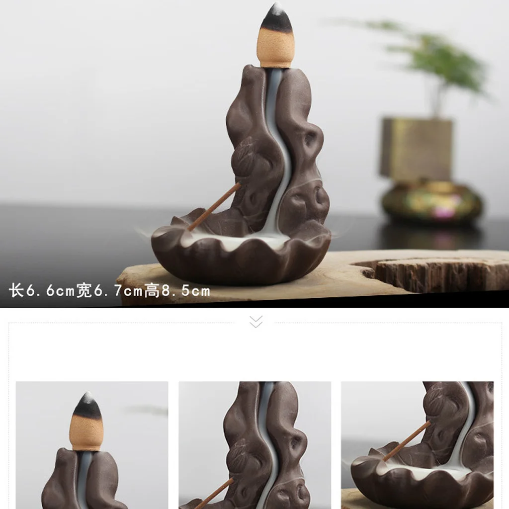Ceramic Backflow Incense Burner Porcelain Buddhist Censer Holder for Stick Cone Tower Incenses