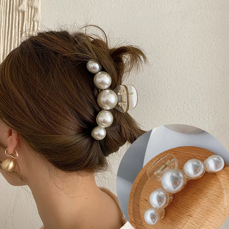 Garras de cabelo acrílico moda luxo para mulheres, grampos de pérola, presépios de tamanho grande, caranguejo, moda feminina, acessórios para cabelo, 2022