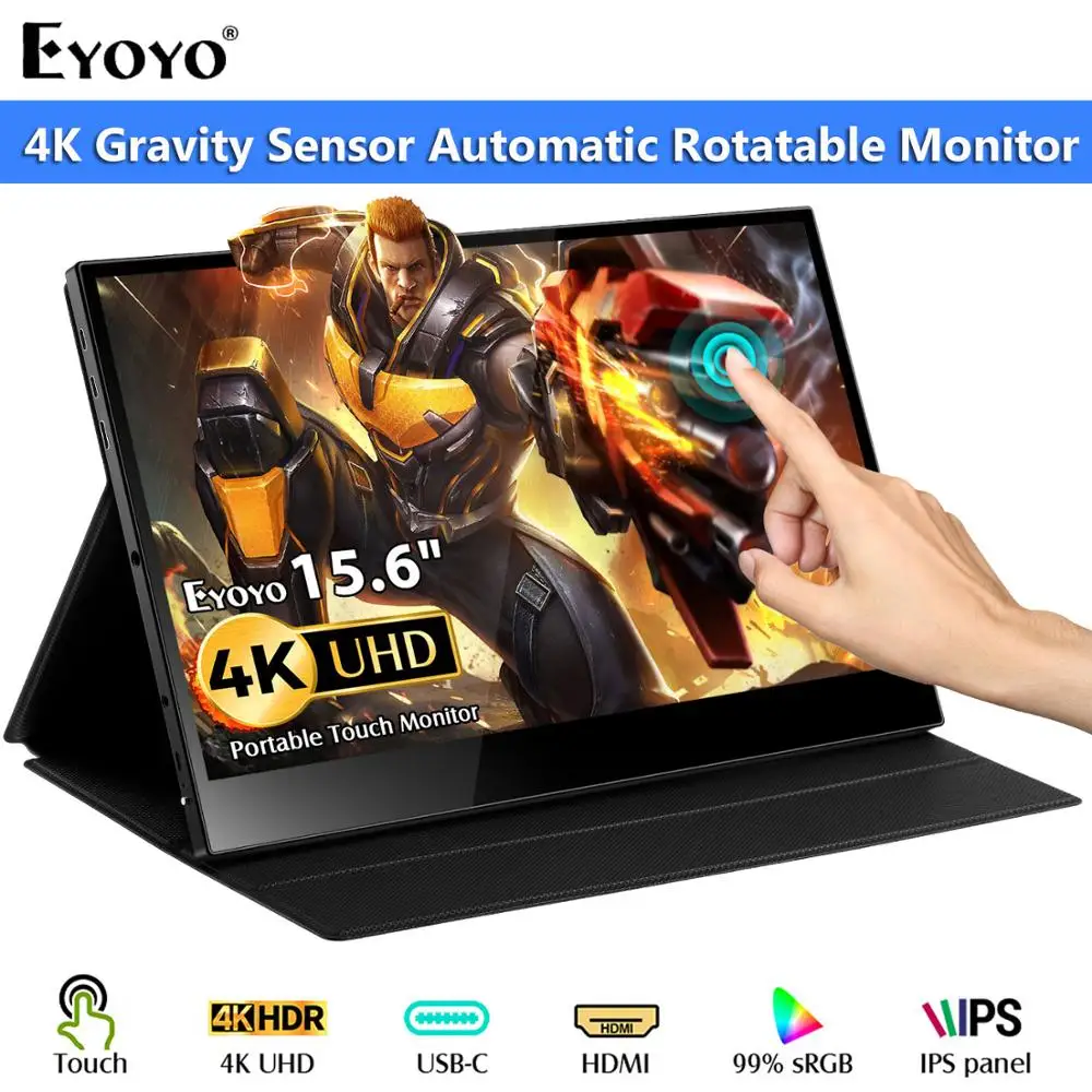 Портативный игровой монитор Eyoyo 15 6 дюйма HDMI 4K поворотный сенсорный экран HDR IPS