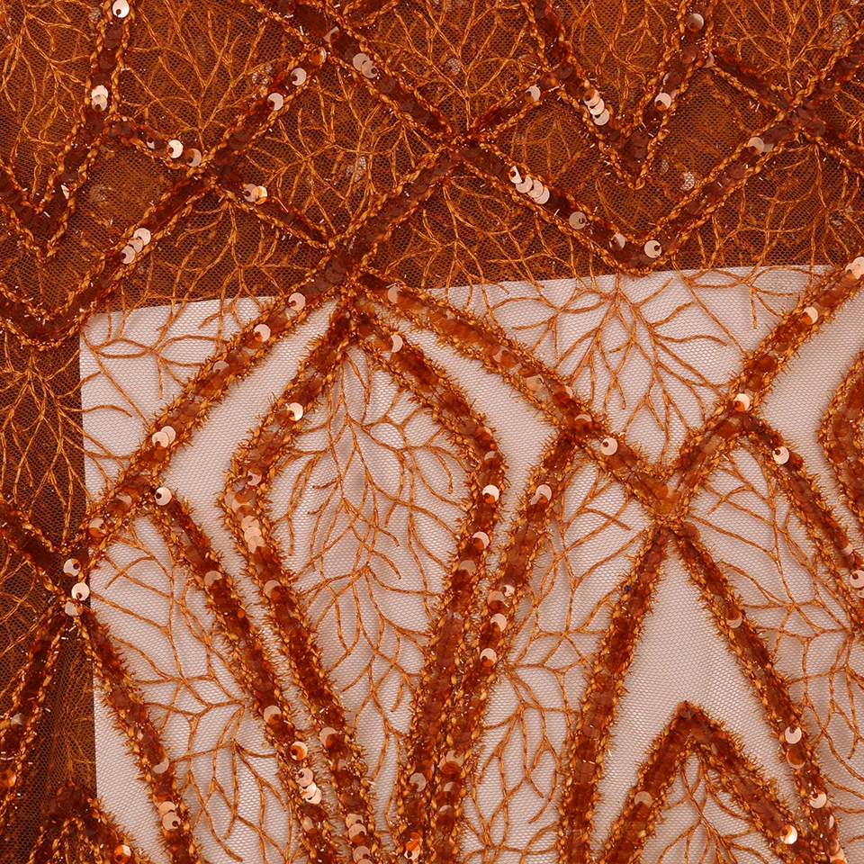 NIAI Burnt Orange африканская Seuqins кружевная ткань вышитая французская нигерийская кружевная ткань высокое качество кружева для вечерние XY2990B-3