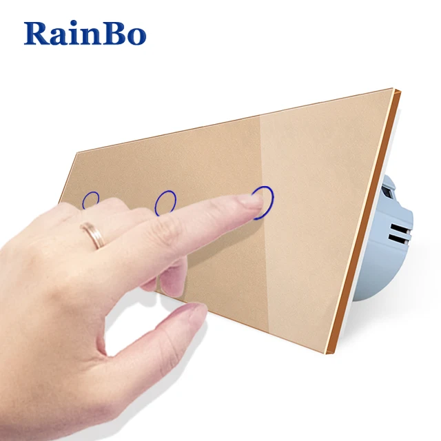 RainBo бренд 3frame-кристалл стекло-панель Переключатель-настенный выключатель ЕС сенсорный выключатель настенный светильник-переключатель 1ганг-1way 110~ 250 В A39111111CW/B - Цвет: Gold Circle