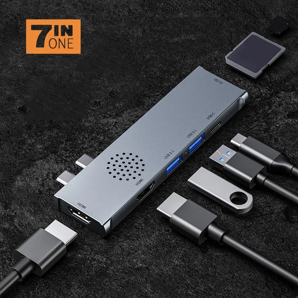USB C концентратор адаптер ключ 2 * HDMI + USB3.1 SD/TF карта интерфейс для MacBook|Переходники и