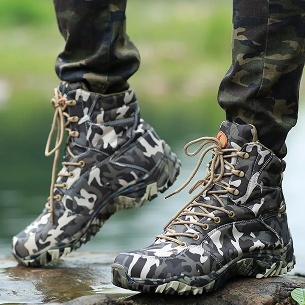 

MUQGEW Men Boots High-Top Outdoor Climbing Boots Waterproof Canvas Camouflage Tactical Boots botas masculina 2019 New Trends