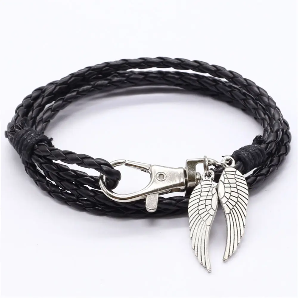 

New Wrap multilayer Leather Music Angel Wing Charm Bracelet Weave Braided Rope Wristband men Bracelets for women Jewelry 2019