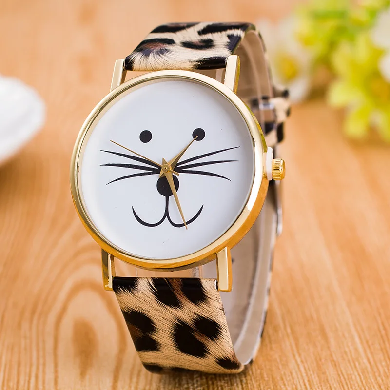 

Cat Face Beard Gold Hot Selling Leopord Pattern Watch Cartoon Cute Modeling Creative Watch