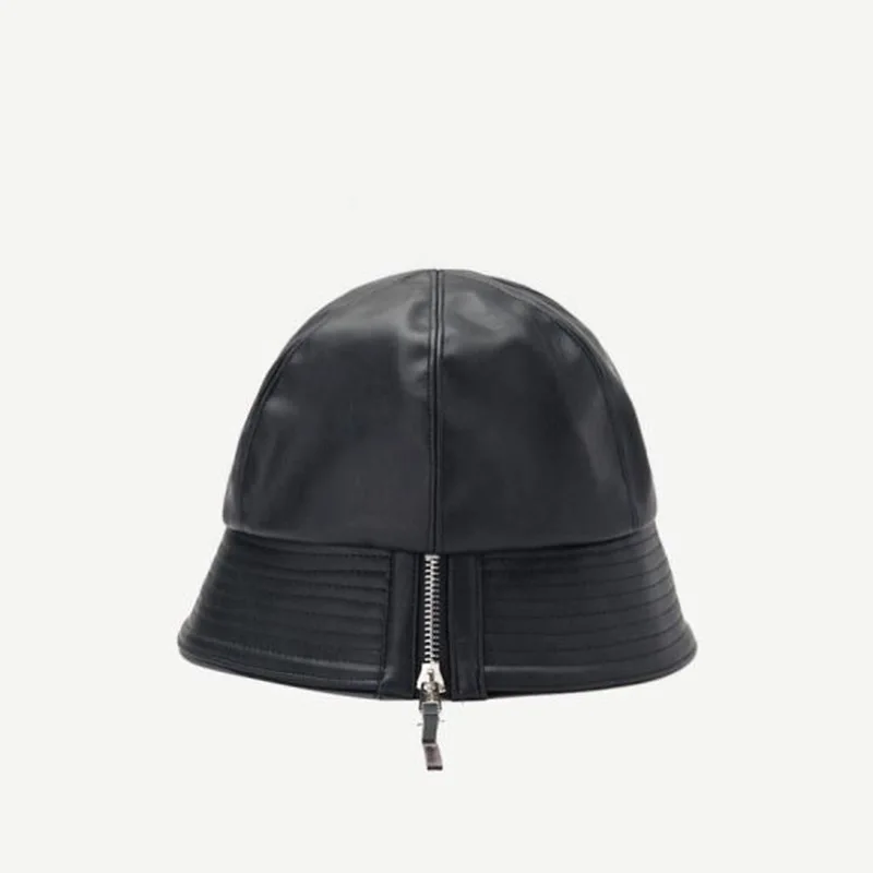 

Hat Women's Autumn And Winter Couples Black And White with Pattern Versatile Bucket Hat Korean-style Fashion Zipper Hide Substan