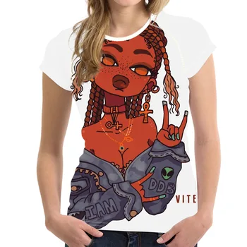 

t-Shirt-Women Cute African Black Girls Print T Shirt Women Summer Short Sleeve O Neck Ladies Tops Tees Casual Female T-Shirt