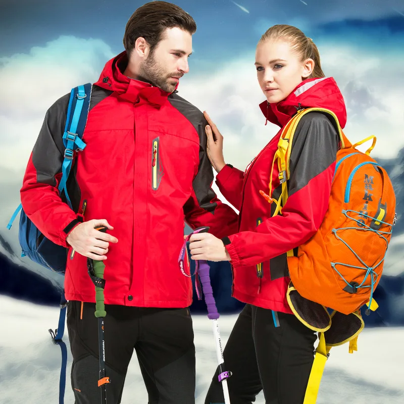 Плащ куртка три в одном COUPLE'S двухсекционный комплект плюс бархатный мужской и женский уличный спортивный альпинистский лыжный костюм