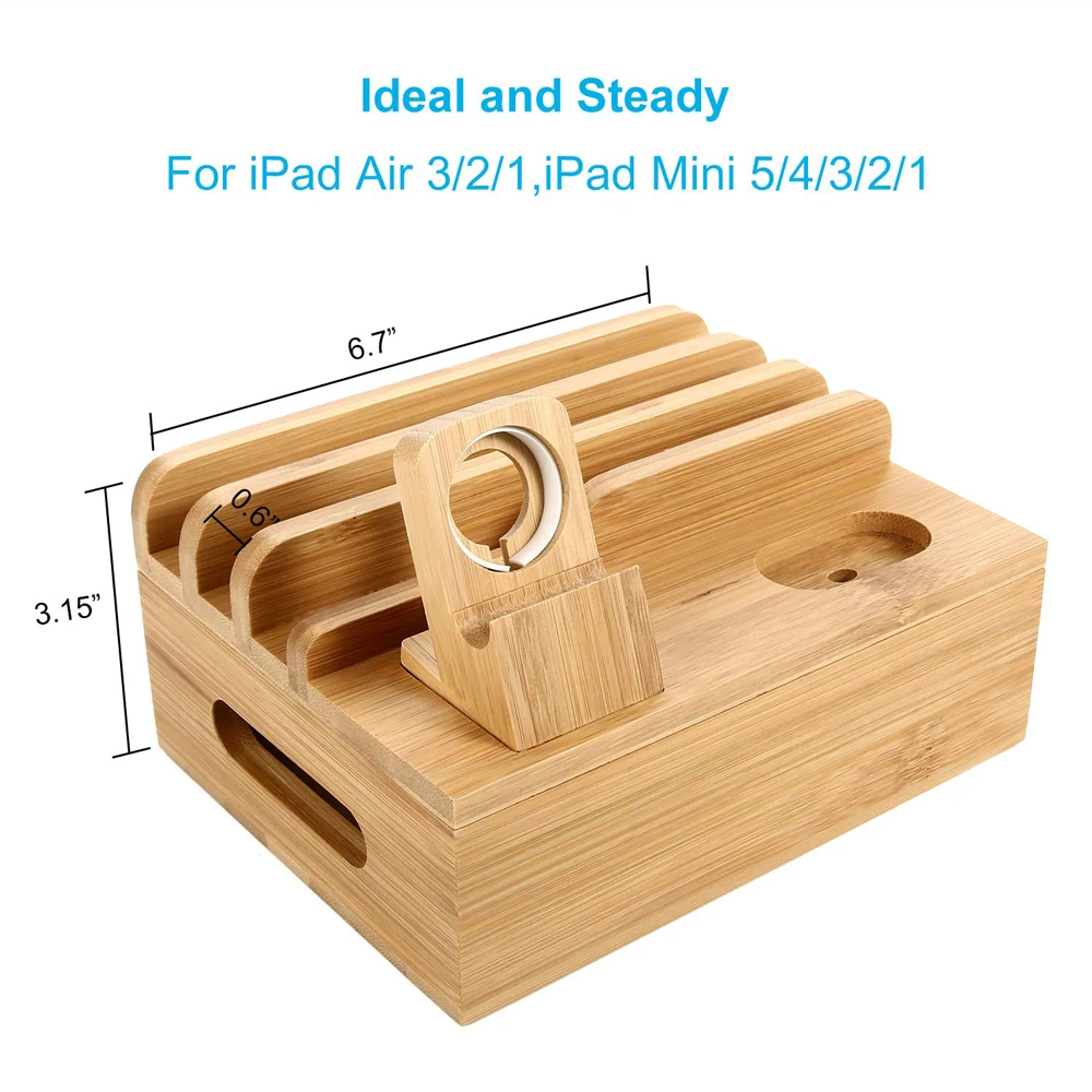  Multifunctional Mobile Phone Holder Stand Bamboo Station Dock Desktop Docking Station Organizer For