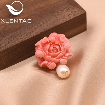 

XlentAg 100% Fresh Water White Pearl Small Coral Pollen Embossing Brooch For Women Girl Cute Broches De Mulheres De Luxo GO0352B