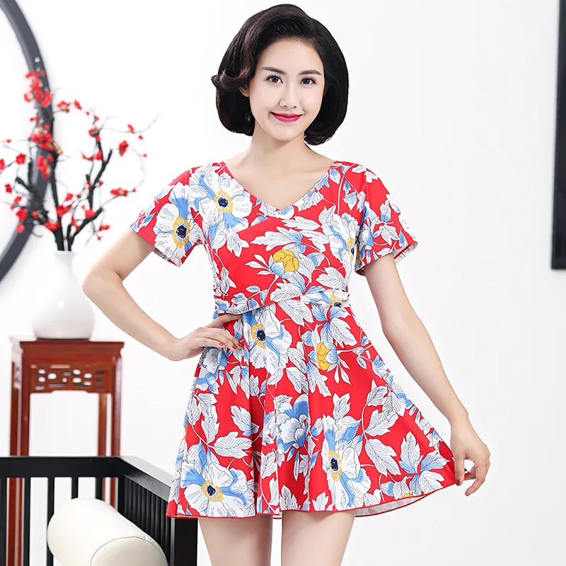 

Middle-aged Mom Bathing Suit Conservative Skirt Split Type Belly Covering Large Size Middle Aged And Elderly People Bubble Hot S