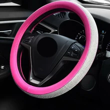 Розовый чехол рулевого колеса автомобиля Декор 38 см 15invh блестящие стразы для девушек и женщин Чехлы рулевого колеса автомобиля