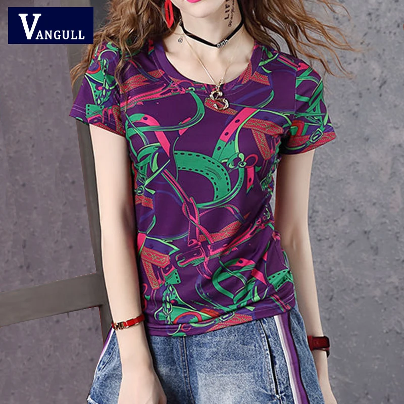 

Vangull Printed short sleeve T-shirt Summer New Crew neck plus size shirt Slim European Fashion Casual Street Multiple color top