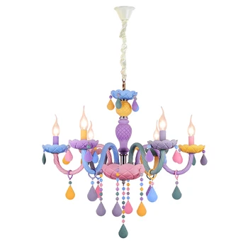 

Macaron Colorful Crystal LED Pendant Lights Dining Room Hanging Lamp Children Room American Girl Princess Bedroom Decor Lamp