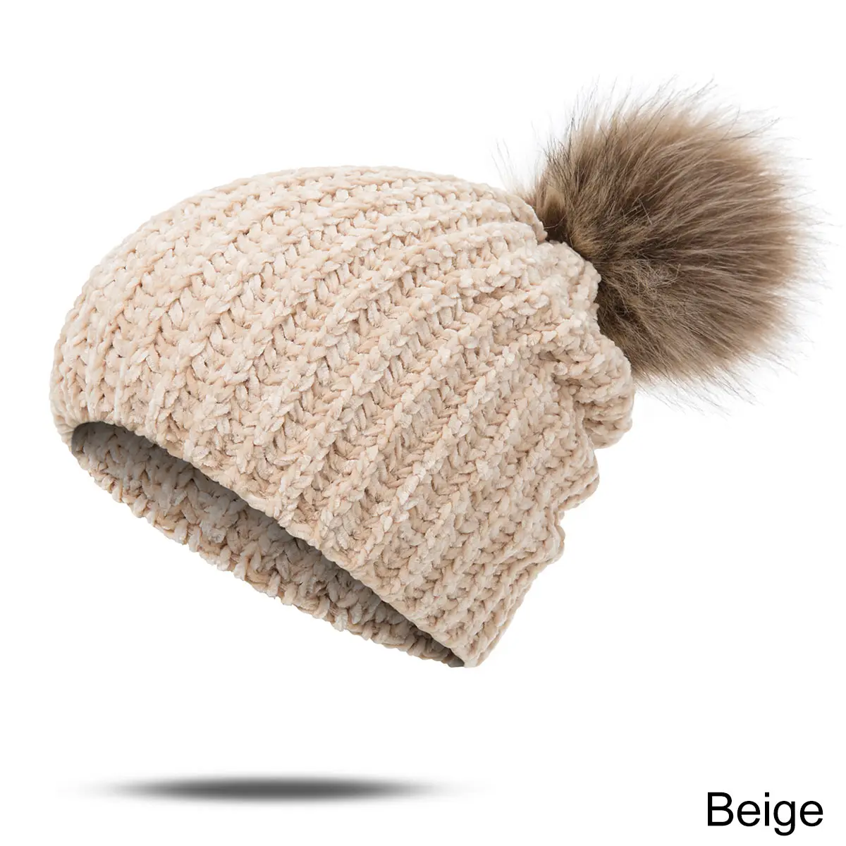 Зимние шапочки, шапка для женщин, вязанная теплая шапка, мягкая утолщенная Женская Повседневная шапка с помпоном, женские шапки высокого качества - Цвет: Beige
