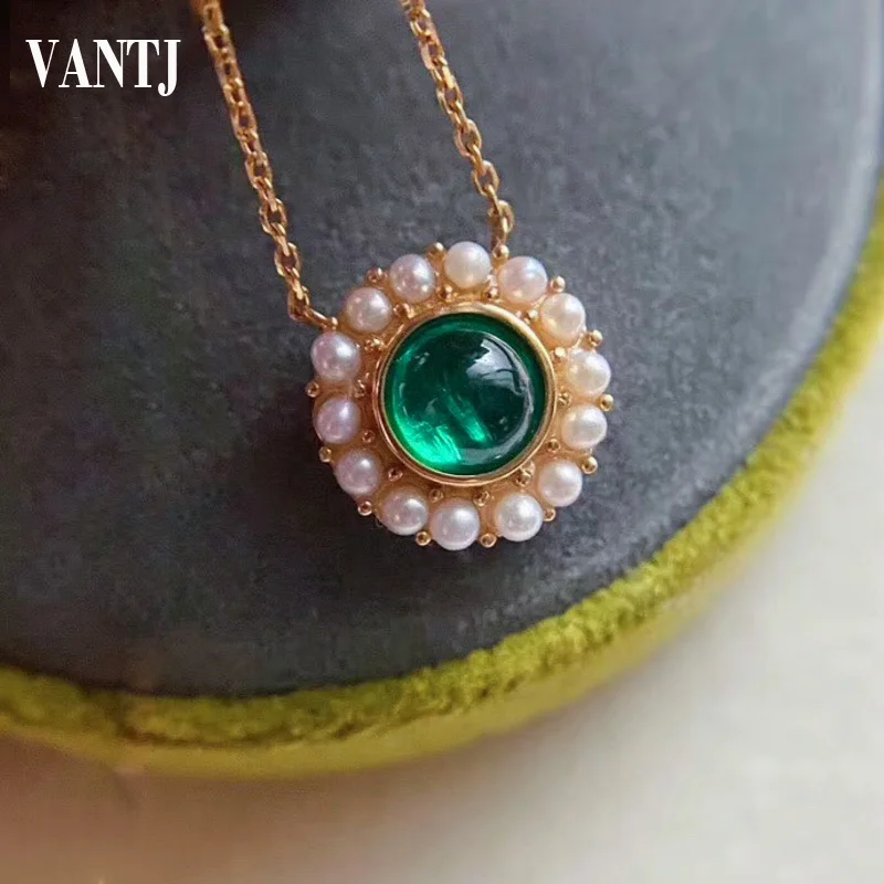 100%14k Gold Natural Emerald Pendant SterlingReal 585 Necklace Pearl Fine Jewelry For Women Lady Party Wedding Gift Box | Украшения и