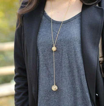 

1pc Double Lady Balls Long Adjustable Fashion Necklace Stylish Pendant Hollow Gold high quality fashionable beatiful decoration