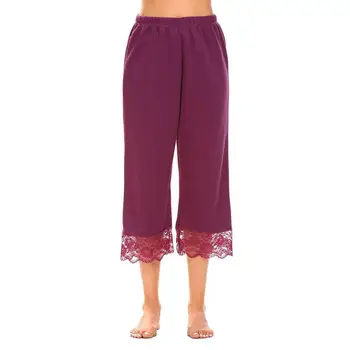

Women Casual Solid Hem Lace Patchwork Loose Seven Sleep Pants Trousers