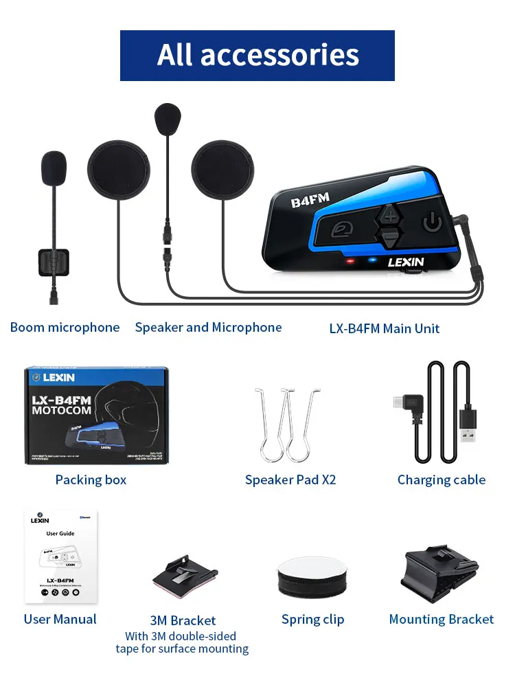 Lexin B4fm 1pc Bluetooth Motorcycle Intercom Helmet Headsets Waterproof  Intercomunicadores De Casco Moto Fmradio\u0026850mah Battery - Helmet Headset -  AliExpress
