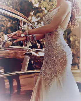 

Luxury Beaded Mermaid Women Dinner Dress Formal Dress Sexy See Through Tulle Long Evening Gown robe de soiree
