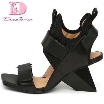 

Doratasia 2020 Dropship Sexy Luxury Strange Heels Genuine Leather Party Cow Skin Ankle hook&loop Comfy women's Shoes Sandals
