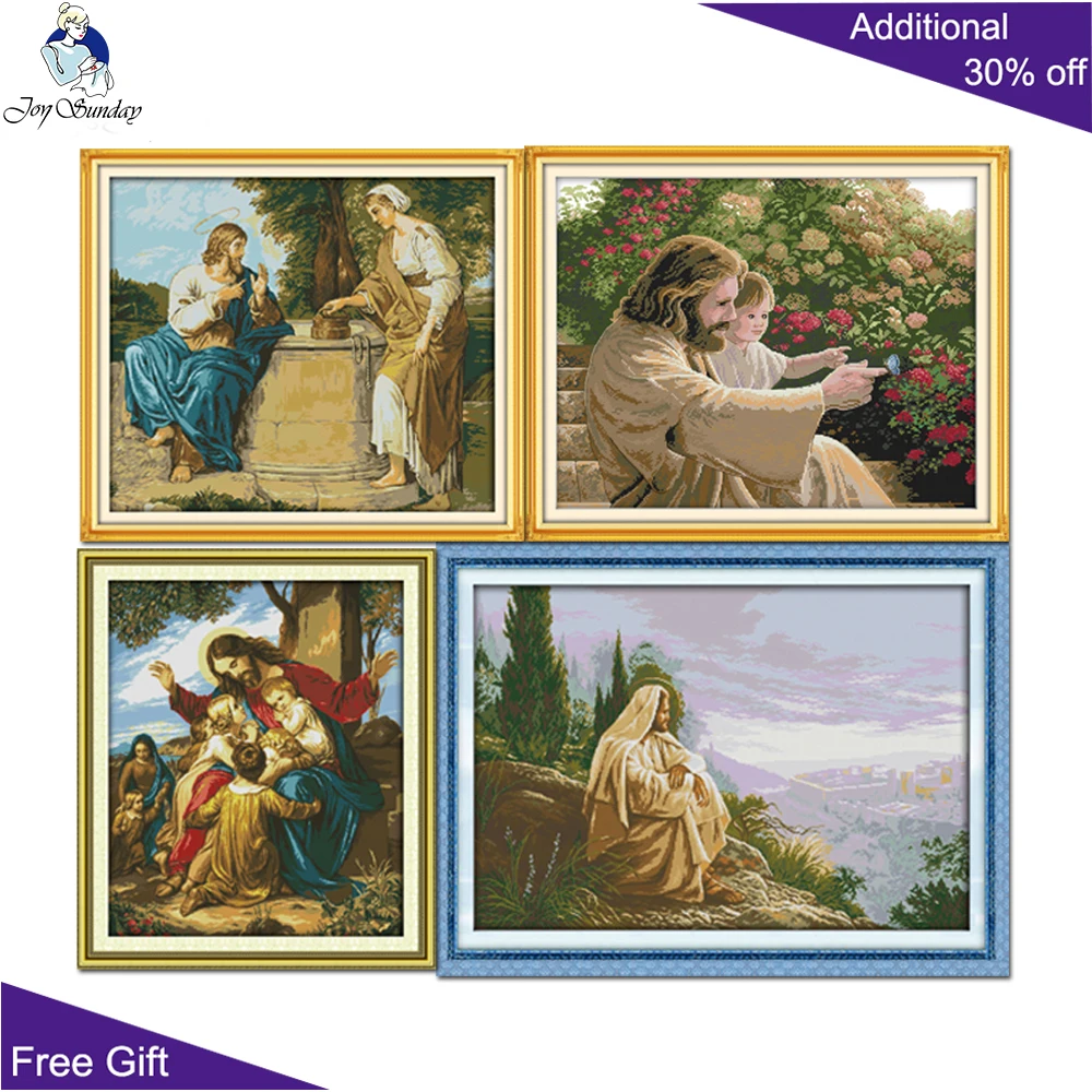 

Joy Sunday Jesus Home Decor R311R314R315R316 14CT 11CT Counted and Stamped Jesus and Children Kid Overlook Kind Cross Stitch