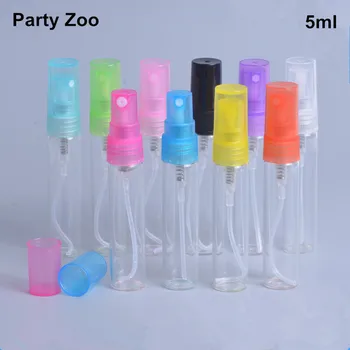 

300 X 5ml Empty Portable Transparent Glass Refillable Mini Atomizer Perfume Bottle Travel Container With Colorful Spray Cover