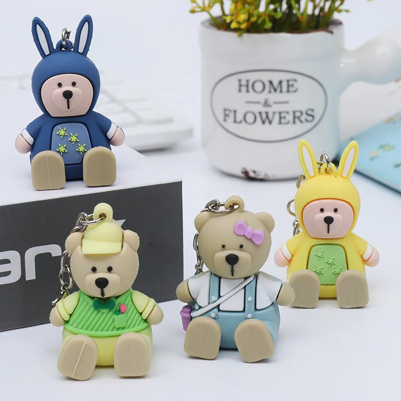 

2020 Cartoon Bear Mobile Phone Bracket Key chain Silicone Three-Dimensional Telescopic Doll Car Keychains Female bag pendant