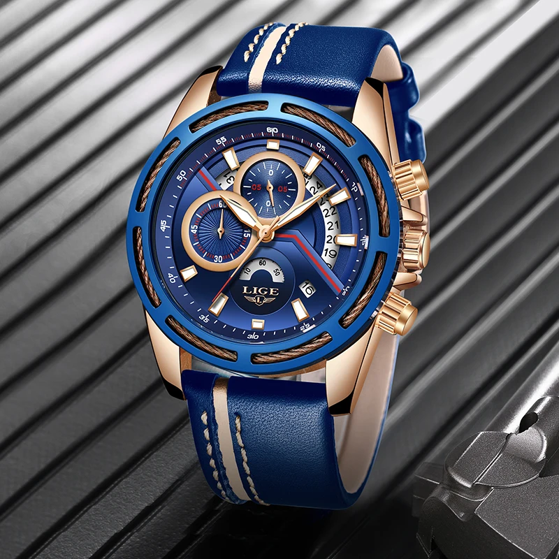 Skup Nowe LIGE męskie zegarki Top marka luksusowe niebieski wojskowy zegarek sportowy mężczyźni skórzany wodoodporny zegar kwarcowy Wishwatch Relogio Masculino