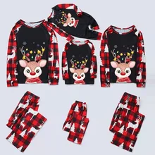 Tenues assorties de noël en forme de cerf pour famille, ensemble pyjama à carreaux, père, mère, enfants et bébé, maman et moi, vêtements de noël, 2021