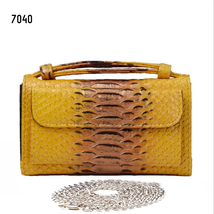 Женские сумки из натуральной воловьей кожи, женские сумки через плечо, цепочка с узорами шаблонов - Цвет: 7040 Colorful yellow