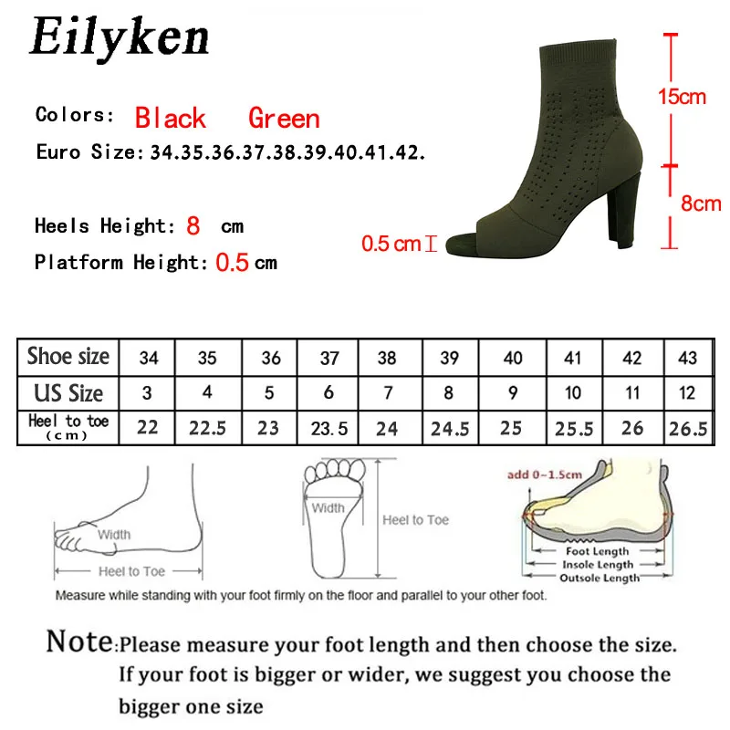 Eilyken; коллекция года; сезон весна-осень; модный дизайн; женские ботильоны из эластичной ткани; ботинки с открытым носком; пикантная обувь на высоком каблуке