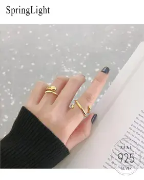 

Springlight Minimalist Glossy Water Drops Opening Ring Real 925 Sterling Silver Handmade Fine Jewelry Rings for Women