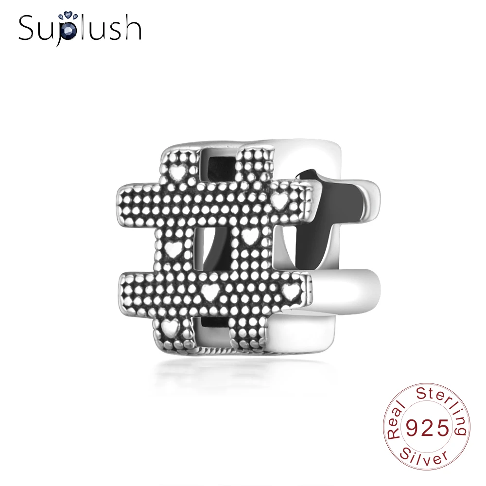 Suplush 100% 925 Sterling Silver Charm Beads For Original Brand Bracelet Charms Hashtag Symbol | Украшения и аксессуары