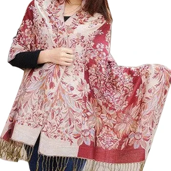

Soft Floral Pattern Long Loose Gift Shopping Winter Cashmere Scarf Women Shawl Warm Tassels Wrap Stole Travel