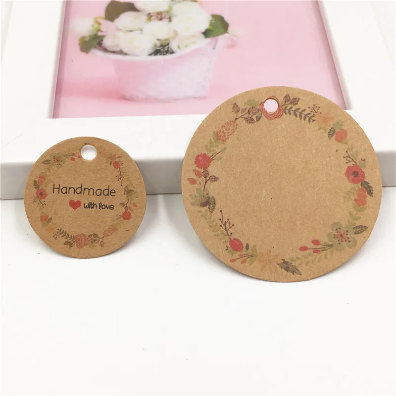 100Pcs Brown Color Handmade With Love Gifts Paper Cards Flower Product Note Price Hang Tags Fashion Jewelry Packing Labels | Украшения и