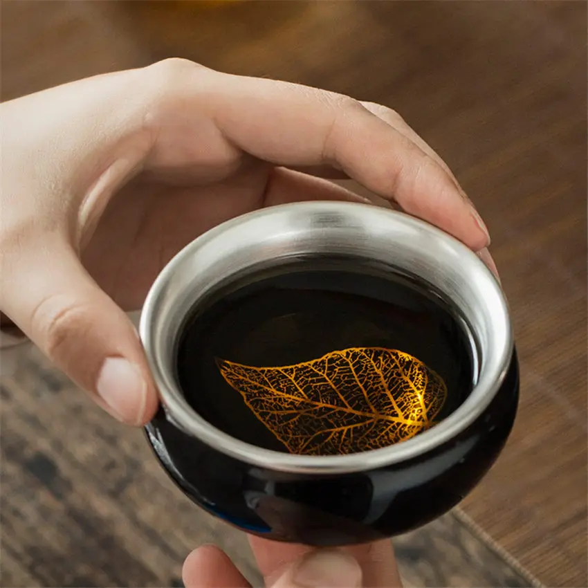 

999 Sterling Silver Teacup Ceramic Porcelain Hand Painted Enamel Pattern Cup Household Drinkware Tea Bowls Decor Collection