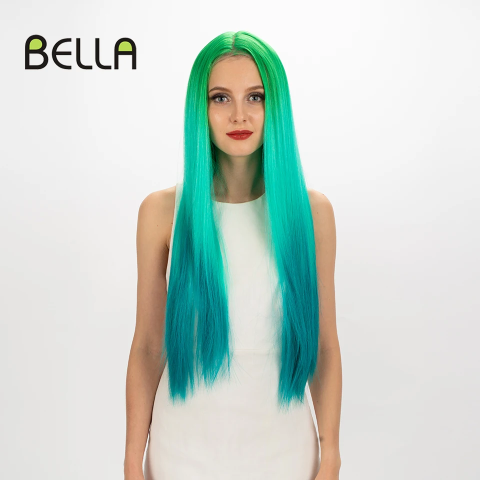Synthetic Wig Bella Synthetic Lace Wig Straight Wig Lolita Green Blue Mint Blonde Synthetic Lace 30" Heat Resistant Wigs For Women Cosplay