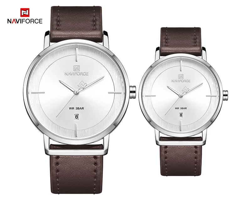 Часы Naviforce для пары мужские и женские часы Роскошные брендовые водонепроницаемые элегантные женские часы календарь из нержавеющей стали - Цвет: Silver White