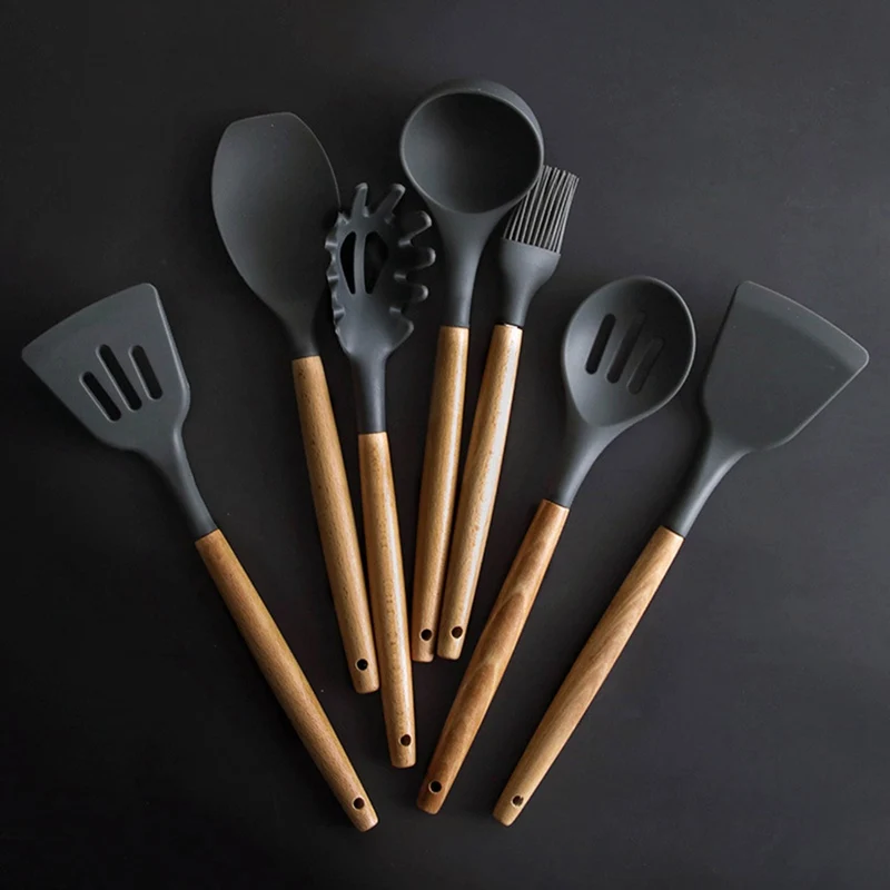Силиконовая деревянная ручка ложка лопатка Черпак антипригарная кухонная посуда кухонный приспособления для выпечки инструменты для приготовления пищи