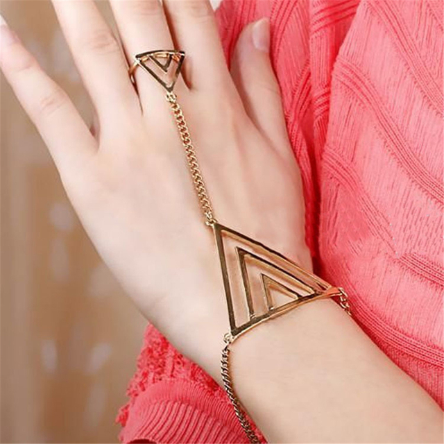 Finger Bracelet Triangle Conjoined Bracelet Wrist Chain Jewelry Hand Back Chain Bangles Female Arm Link Ornaments