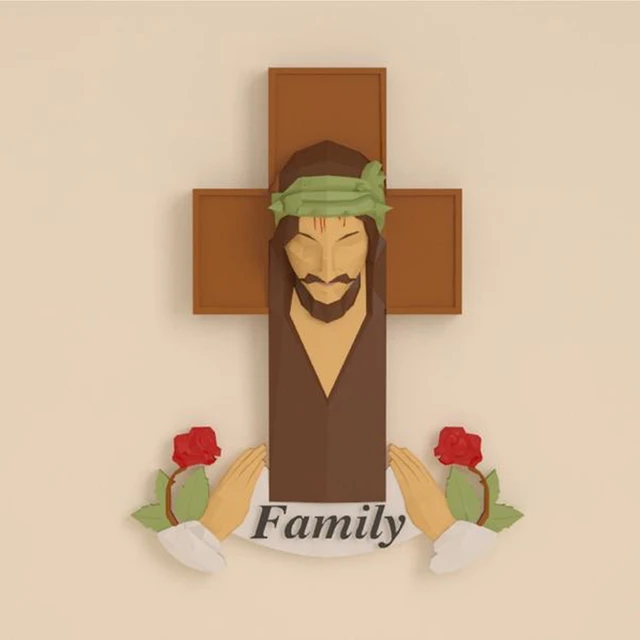 60cm Sagrada Cruz Papercraft DIY 3D Paper Model Paper Sculpture Low Poly Pepakura Jesus Wall Decoration Church Prayer Adult Gift 1
