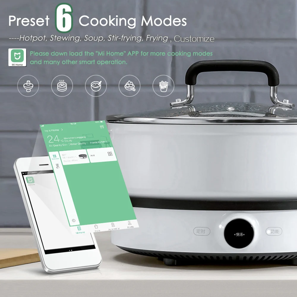 Mijia Electric Induction Cooker 2 Adjustable Heat 99Levels Flames Multifunctional OLED Screen Work with Mi Home APP induction cooker